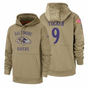 Wholesale Cheap Baltimore Ravens #9 Justin Tucker Nike Tan 2019 Salute To Service Name & Number Sideline Therma Pullover Hoodie