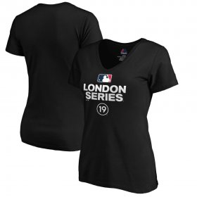 Wholesale Cheap MLB Majestic Women\'s 2019 London Series Primary Logo V-Neck T-Shirt - Black