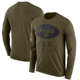 Wholesale Cheap Men\'s New York Jets Nike Olive Salute to Service Sideline Legend Performance Long Sleeve T-Shirt