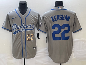 Wholesale Cheap Men\'s Los Angeles Dodgers #22 Clayton Kershaw Number Grey Cool Base Stitched Baseball Jersey