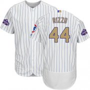 Wholesale Cheap Cubs #44 Anthony Rizzo White(Blue Strip) Flexbase Authentic 2017 Gold Program Stitched MLB Jersey