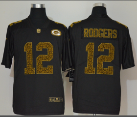 Wholesale Cheap Men\'s Green Bay Packers #12 Aaron Rodgers Black 2020 Nike Flocked Leopard Print Vapor Limited NFL Jersey