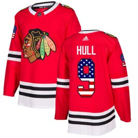 Wholesale Cheap Adidas Blackhawks #9 Bobby Hull Red Home Authentic USA Flag Stitched NHL Jersey