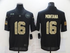 Wholesale Cheap Men\'s San Francisco 49ers #16 Joe Montana Black Camo 2020 Salute To Service Stitched NFL Nike Limited Jersey