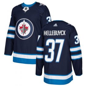 Wholesale Cheap Adidas Jets #37 Connor Hellebuyck Navy Blue Home Authentic Stitched NHL Jersey