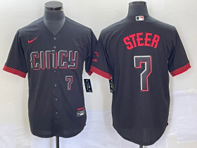 Wholesale Cheap Men\'s Cincinnati Reds #7 Spencer Steer Numer Black 2023 City Connect Cool Base Stitched Baseball Jersey 1
