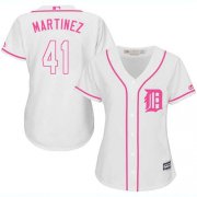 Wholesale Cheap Tigers #41 Victor Martinez White/Pink Fashion Women's Stitched MLB Jersey