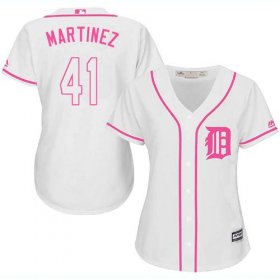 Wholesale Cheap Tigers #41 Victor Martinez White/Pink Fashion Women\'s Stitched MLB Jersey