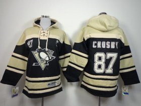 Wholesale Cheap Penguins #87 Sidney Crosby Black Sawyer Hooded Sweatshirt Stitched Youth NHL Jersey