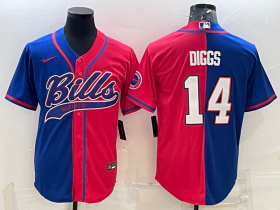 Wholesale Cheap Men\'s Buffalo Bills #14 Stefon Diggs Blue Red Two Tone With Patch Cool Base Stitched Baseball Jersey