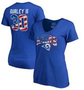Wholesale Cheap Women's Los Angeles Rams #30 Todd Gurley II NFL Pro Line by Fanatics Branded Banner Wave Name & Number T-Shirt Royal