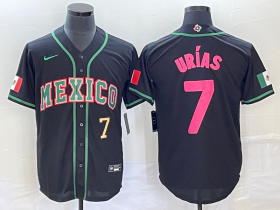 Wholesale Cheap Men\'s Mexico Baseball #7 Julio Urias Number 2023 Black Pink World Classic Stitched Jersey5