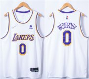 Wholesale Cheap Men's Los Angeles Lakers #0 Russell Westbrook 75th Anniversary Bibigo White Stitched Basketball Jersey