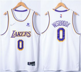 Wholesale Cheap Men\'s Los Angeles Lakers #0 Russell Westbrook 75th Anniversary Bibigo White Stitched Basketball Jersey