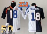 Wholesale Cheap Nike Colts #18 Peyton Manning Blue/White Super Bowl XLI & Super Bowl 50 Youth Stitched NFL Elite Split Broncos Jersey