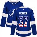 Cheap Adidas Lightning #37 Yanni Gourde Blue Home Authentic USA Flag Women's Stitched NHL Jersey