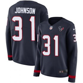 Wholesale Cheap Nike Texans #31 David Johnson Navy Blue Team Color Women\'s Stitched NFL Limited Therma Long Sleeve Jersey