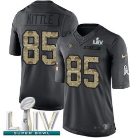 Wholesale Cheap Nike 49ers #85 George Kittle Black Super Bowl LIV 2020 Men\'s Stitched NFL Limited 2016 Salute to Service Jersey