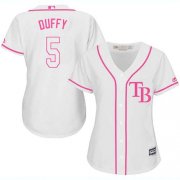 Wholesale Cheap Rays #5 Matt Duffy White/Pink Fashion Women's Stitched MLB Jersey
