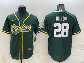 Wholesale Cheap Men\'s Green Bay Packers #28 AJ Dillon Green With Patch Cool Base Stitched Baseball Jersey
