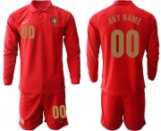 Wholesale Cheap Men 2021 European Cup Portugal home red Long sleeve customized Soccer Jersey1
