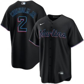 Wholesale Cheap Men\'s Miami Marlins #2 Jazz Chisholm Jr.Black Stitched MLB Cool Base Nike Jersey