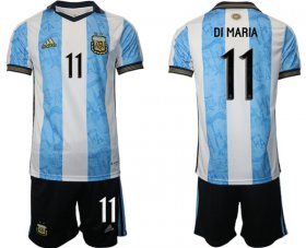 Cheap Men\'s Argentina #11 Di maria White Blue Home Soccer Jersey Suit