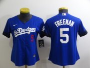 Wholesale Cheap Women's Los Angeles Dodgers #5 Freddie Freeman Blue 2022 City Connect Number Cool Base Stitched Jersey
