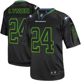 Wholesale Cheap Nike Seahawks #24 Marshawn Lynch Lights Out Black Men\'s Stitched NFL Elite Jersey