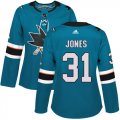 Wholesale Cheap Adidas Sharks #31 Martin Jones Teal Home Authentic Women's Stitched NHL Jersey