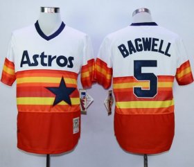 Wholesale Cheap Mitchell And Ness 1980 Astros #5 Jeff Bagwell White/Orange Throwback Stitched MLB Jersey