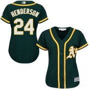 Wholesale Cheap Athletics #24 Rickey Henderson Green Alternate Women's Stitched MLB Jersey