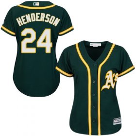 Wholesale Cheap Athletics #24 Rickey Henderson Green Alternate Women\'s Stitched MLB Jersey