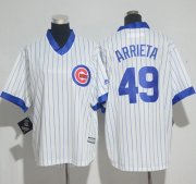 Wholesale Cheap Cubs #49 Jake Arrieta White(Blue Strip) Cooperstown Women's Stitched MLB Jersey