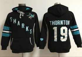 Wholesale Cheap San Jose Sharks #19 Joe Thornton Black Women\'s Old Time Heidi NHL Hoodie
