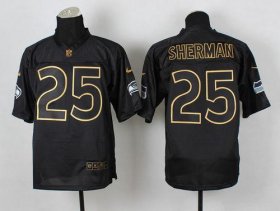 Wholesale Cheap Nike Seahawks #25 Richard Sherman Black Gold No. Fashion Men\'s Stitched NFL Elite Jersey