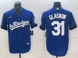 Cheap Men's Los Angeles Dodgers #31 Tyler Glasnow Blue 2021 City Connect Cool Base Stitched Jersey