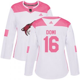 Wholesale Cheap Adidas Coyotes #16 Max Domi White/Pink Authentic Fashion Women\'s Stitched NHL Jersey