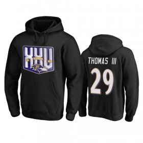Wholesale Cheap Baltimore Ravens #29 Earl Thomas III Men\'s Black Team 25th Season Pullover Hoodie