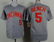 Wholesale Cheap Mitchell And Ness 1969 Reds #5 Johnny Bench Grey Throwback Stitched MLB Jersey