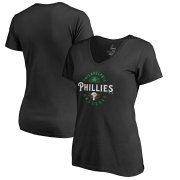 Wholesale Cheap Philadelphia Phillies Majestic Women's Forever Lucky V-Neck T-Shirt Black