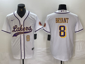 Cheap Men\'s Los Angeles Lakers #8 Kobe Bryant White Cool Base Stitched Baseball Jerseys