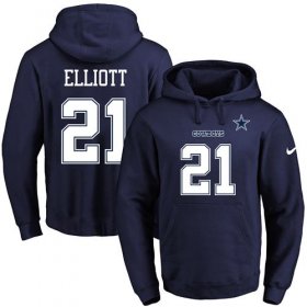 Wholesale Cheap Nike Cowboys #21 Ezekiel Elliott Navy Blue Name & Number Pullover NFL Hoodie