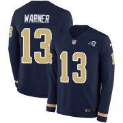 Wholesale Cheap Nike Rams #13 Kurt Warner Navy Blue Team Color Men's Stitched NFL Limited Therma Long Sleeve Jersey