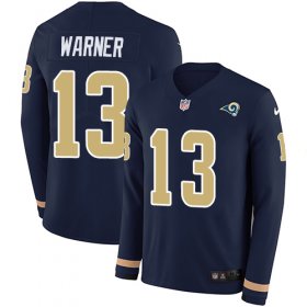 Wholesale Cheap Nike Rams #13 Kurt Warner Navy Blue Team Color Men\'s Stitched NFL Limited Therma Long Sleeve Jersey