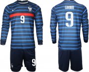 Wholesale Cheap Men 2021 European Cup France home blue Long sleeve 9 Soccer Jersey