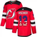 Wholesale Cheap Adidas Devils #13 Nico Hischier Red Home Authentic USA Flag Stitched NHL Jersey