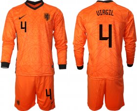 Wholesale Cheap Men 2021 European Cup Netherlands home long sleeve 4 soccer jerseys