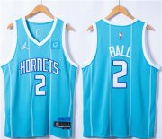 Wholesale Cheap Men's Charlotte Hornets #2 LaMelo Ball Blue 75th Anniversary Stitched Jersey