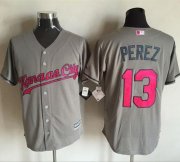 Wholesale Cheap Royals #13 Salvador Perez Grey New Cool Base Mother's Day Stitched MLB Jersey